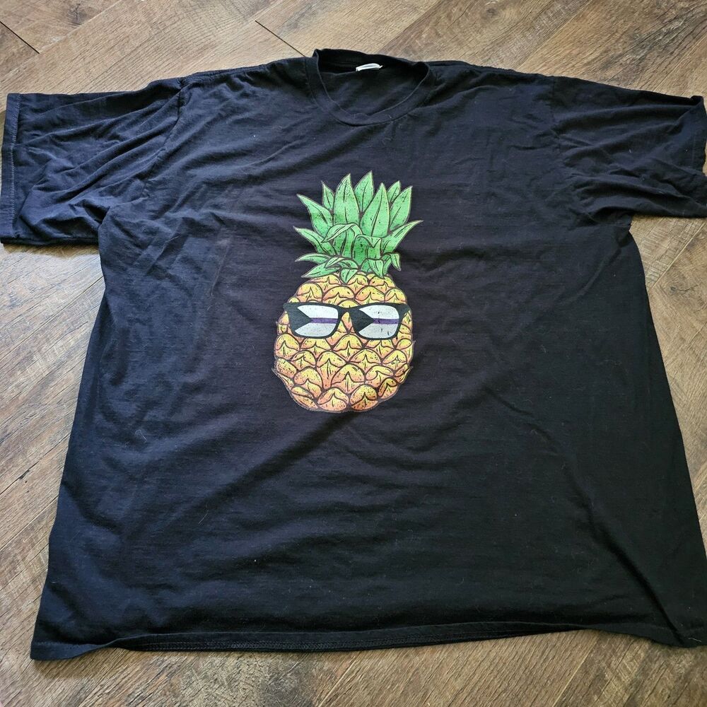 Port & Company Pineapple Sunglasses Graphic T-Shirt Black 2XL Tropical Tee